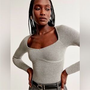 Gray Long Sleeve Sweetheart Neck Bodysuit